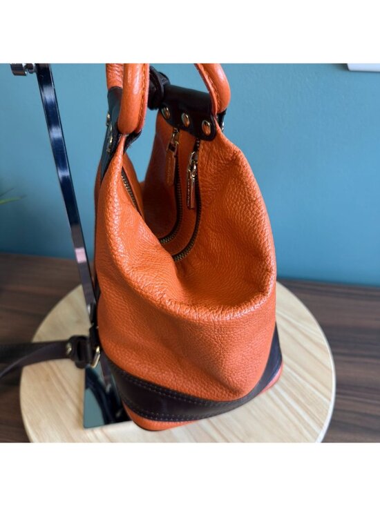 Valentina Italian Leather Shoulder Backpack Pebbled Orange Brown Many Pockets main image 13